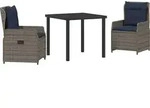 vidaXL Garten Essgruppe mit Kissen 3 pcs Grau Poly Rattan - Grau