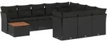 vidaXL 11-tlg. Garten-Sofagarnitur mit Kissen Schwarz Poly Rattan - Schwarz