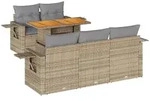 vidaXL 6-tlg. Garten-Sofagarnitur mit Kissen Beige Poly Rattan - Beige