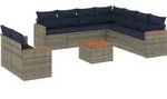 vidaXL 10-teiliges Gartensofa-Set mit Kissen, grau, Polyrattan - Grau