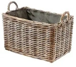 Kobolo Holzkorb 66x45x40/49 cm rechteckig Kubu grey Rattan - Stoff dunkel f&uuml;r