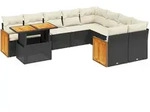 vidaXL 10-tlg. Garten-Sofagarnitur mit Kissen Schwarz Poly Rattan - Schwarz