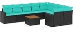 vidaXL 10-tlg. Garten-Sofagarnitur mit Kissen Schwarz Poly Rattan - Schwarz