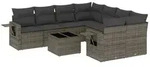vidaXL 9-tlg. Garten-Sofagarnitur mit Kissen Grau Poly Rattan - Grau