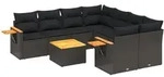 vidaXL 9-tlg. Garten-Sofagarnitur mit Kissen Schwarz Poly Rattan - Schwarz