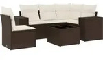 vidaXL 6-tlg. Garten-Sofagarnitur mit Kissen Braun Poly Rattan - Braun