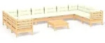 vidaXL 11-tlg. Garten-Lounge-Set mit Creme Kissen Kiefernholz - Creme