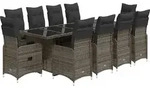 vidaXL 11-tlg. Garten-Bistro-Set mit Kissen Grau Poly Rattan - Grau