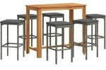 vidaXL 7-tlg. Gartenbar-Set Grau Massivholz Akazie und Poly Rattan - Grau