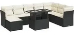 vidaXL 9-tlg. Garten-Sofagarnitur mit Kissen Schwarz Poly Rattan - Schwarz