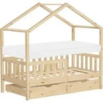 ML-Design Kinderbett Hausbett 70x140 cm Natur mit Matratze H:10cm, 2 Schubladen