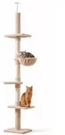 PawHut Kratzbaum Deckenhoch h&ouml;henverstellbar mit Sisals&auml;ulen Katzenbaum Beige...