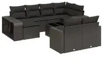 vidaXL 11-tlg. Garten-Sofagarnitur mit Kissen Schwarz Poly Rattan - Schwarz