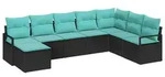 vidaXL Sofa Set mit Kissen 8 pcs Schwarz Poly Rattan - Schwarz