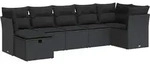 vidaXL 7-tlg. Garten-Sofagarnitur mit Kissen Schwarz Poly Rattan - Schwarz