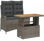 vidaXL 2-tlg. Garten-Essgruppe mit Kissen Grau Poly Rattan - Grau
