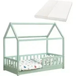 Juskys Kinderbett Marli 80 x 160 cm mit Matratze, Lattenrost & Dach - Holz Mint...