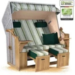 Strandkorb Ostsee 2,5-Sitzer 150cm breit in Beige Hellgr&uuml;n Wei&szlig; Grau Gestreift