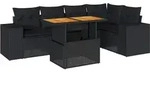 vidaXL 6-tlg. Garten-Sofagarnitur mit Kissen Schwarz Poly Rattan - Schwarz