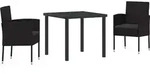 vidaXL Garten Essgruppe mit Kissen 3 pcs Schwarz Poly-Rattan - Schwarz
