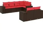 vidaXL 7-teiliges Gartensofa-Set mit Kissen, braun, Polyrattan - Braun
