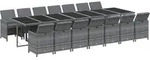 vidaXL 15-tlg. Garten-Essgruppe mit Kissen Poly Rattan Grau - Grau