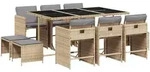 vidaXL 11-tlg. Garten-Essgruppe mit Kissen Beigemischung Poly Rattan - Beige