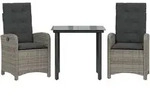 vidaXL 3-tlg. Garten-Essgruppe mit Kissen Grau Poly Rattan - Grau