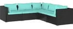 vidaXL 5-tlg. Garten-Lounge-Set mit Kissen Poly Rattan Schwarz - Schwarz