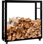CLP Kaminholzst&auml;nder Keri mit Rollen aus schwarzem Metall schwarz 25x80x80 cm -