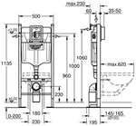 GROHE Rapid Sl Bati Support WC-Element 113 cm H&ouml;he Wandmontage...
