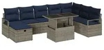 vidaXL Garten-Sofa-Set mit Kissen mit Speicher 9 pcs Grau Poly Rattan - Schwarz