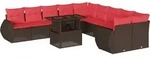vidaXL 11-teiliges Gartensofa-Set mit Kissen, braun, Polyrattan - Braun
