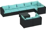 vidaXL 9-tlg. Garten-Lounge-Set mit Kissen Schwarz Poly Rattan - Schwarz