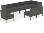 vidaXL 9-tlg. Garten-Lounge-Set mit Auflagen Poly Rattan Grau - Grau