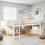 Homestyle4u Hochbett 90x200 mit Lattenrost Leiter Kinderbett Wei&szlig; Kiefer Massiv
