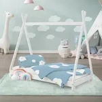 ML-Design Kinderbett Tipi 70x140 cm mit Lattenrost, Wei&szlig;, Indianer Bett aus