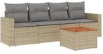 vidaXL 5-tlg. Garten-Sofagarnitur mit Kissen Beige Poly Rattan - Beige
