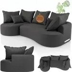Juskys Sofa Tirano - modernes Samt Ecksofa, Dunkelgrau Couch mit Ottomane links -