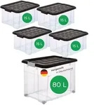 Novaliv 5 tlg Sparset Aufbewahrungsboxen mit Deckel Anthrazit 1x80 L + 4x 15L...