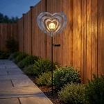 2x LED Solarleuchte, Glas, schwarz, silbergrau, Herz, H 82cm - Silber