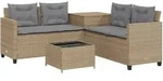 vidaXL Gartensofa in L-Form mit Tisch und Kissen Beige Poly Rattan - Beige