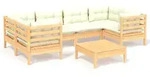 vidaXL 7-tlg. Garten-Lounge-Set mit Creme Kissen Kiefernholz - Creme