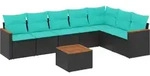 vidaXL 8-teiliges Gartensofa-Set mit Kissen, schwarzes Polyrattan - Schwarz