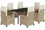 vidaXL 7-tlg. Garten-Essgruppe mit Kissen Beige Poly Rattan - Beige