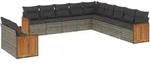 vidaXL 11-tlg. Garten-Sofagarnitur mit Kissen Grau Poly Rattan - Grau