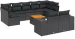 vidaXL 10-tlg. Garten-Sofagarnitur mit Kissen Schwarz Poly Rattan - Schwarz
