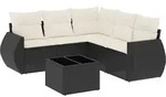 vidaXL 6-tlg. Garten-Sofagarnitur mit Kissen Schwarz Poly Rattan - Schwarz
