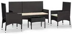 vidaXL 4-tlg. Garten-Lounge-Set mit Kissen Schwarz Poly Rattan - Schwarz