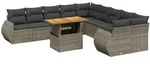 vidaXL 11-tlg. Garten-Sofagarnitur mit Kissen Grau Poly Rattan - Grau